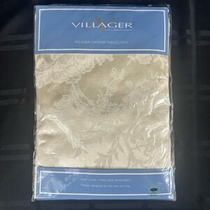 Tablecloth Liz Claiborne White Damask Rectangle 60x84 Villager Cotton Blend Vtg